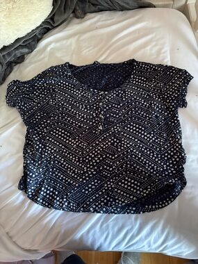 Lucky Brand Navy and White Dot Chevron Short Sleeve Blouse